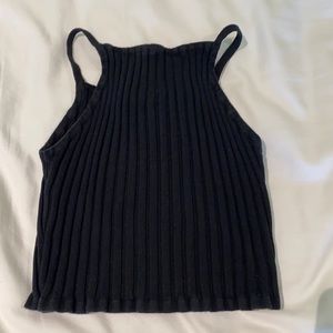 Black Stretchy Ribbed Crop Top